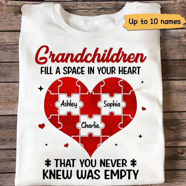 Grandchildren Fill Spaces In Grandma Heart Personalized Shirt